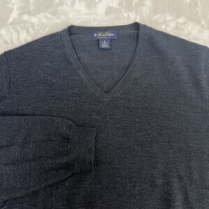 VTG Brooks Brothers Sweater Mens XL Grey Merino Wool Stretch V Neck Academia Y2K
